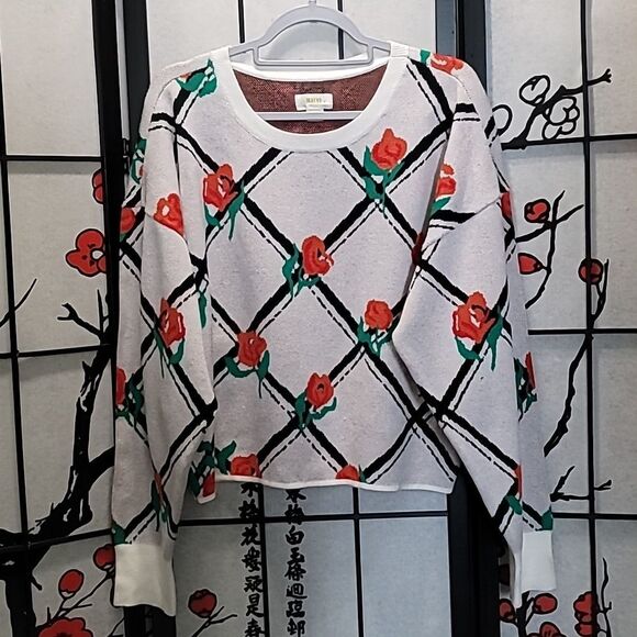 Anthropologie Maeve Crewneck Trellis Rose Floral Pullover Sweater Size Large - Picture 3 of 11